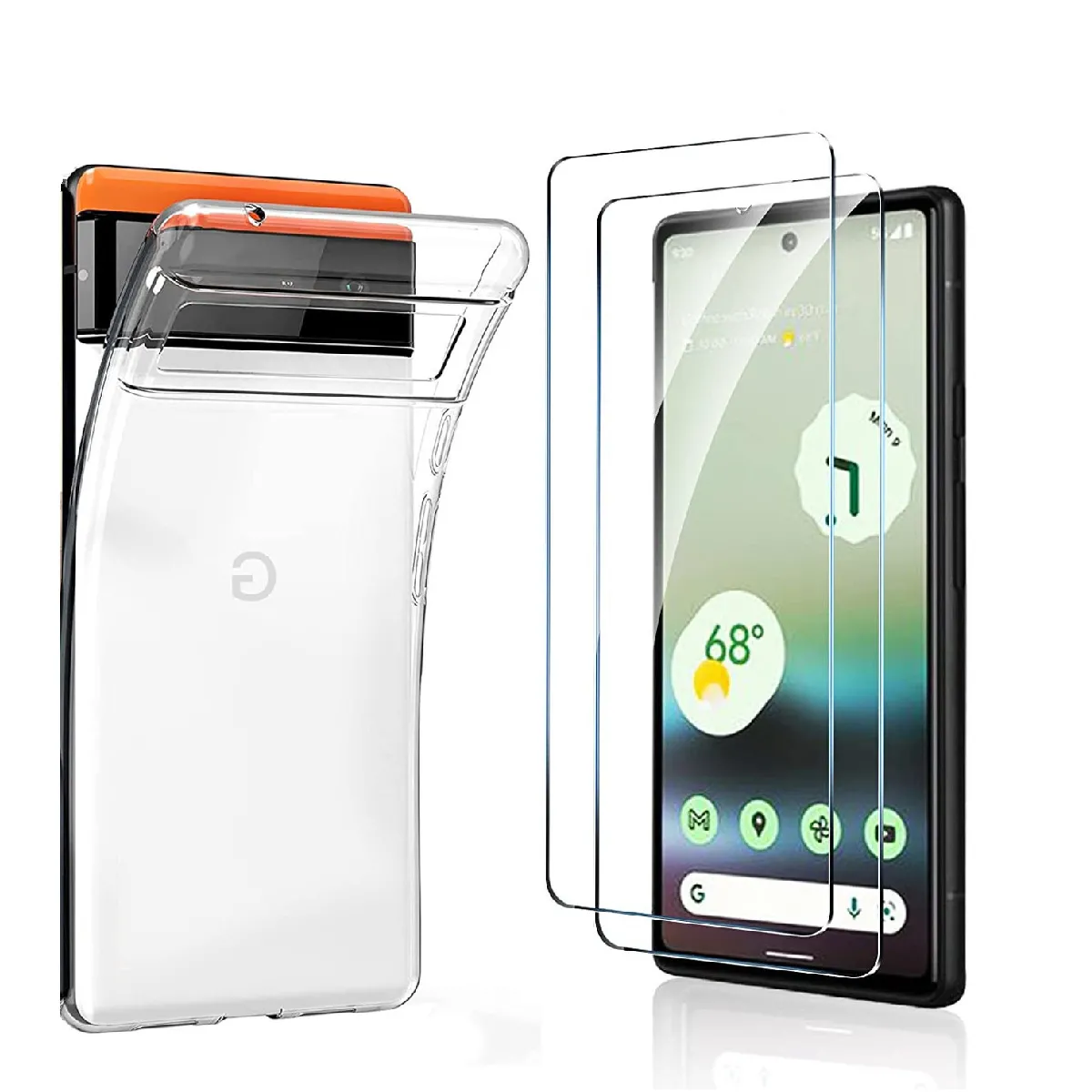 Coque et tui tlphone mobile Little Boutik Coque Silicone Transparente + 2 Verres Trempes Pour Google Pixel 6a