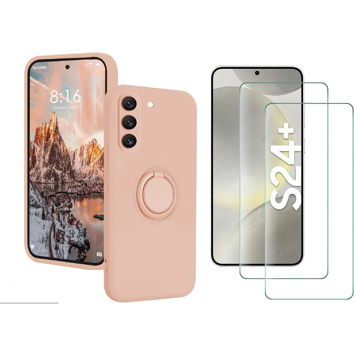 Little Boutik Rose Coque Silicone Avec Anneau Support Samsung Galaxy S24 Plus