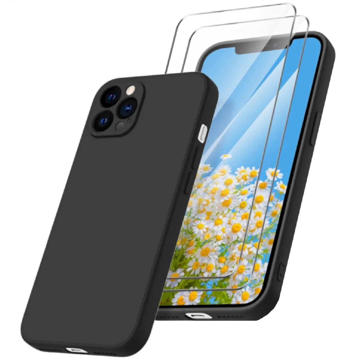 Little boutik Coque avec 2 verres trempés Apple iPhone 12 Pro Max - Noir