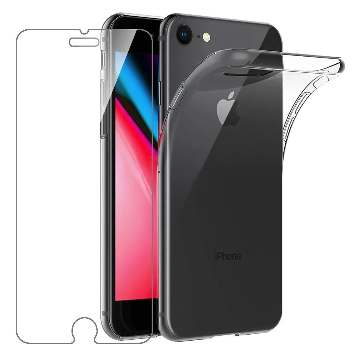 LITTLE BOUTIK Coque Silicone transparente + Verre Trempe pour iPhone 7 / iPhone 8 / SE 2020 &reg;