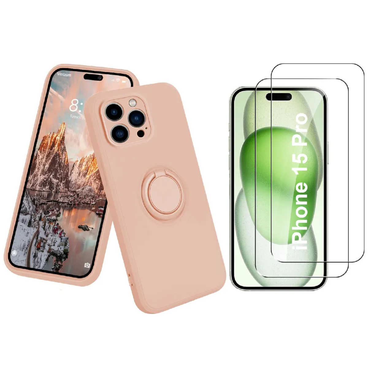Little Boutik Rose Coque Avec Anneau Support Apple Iphone 15 Pro