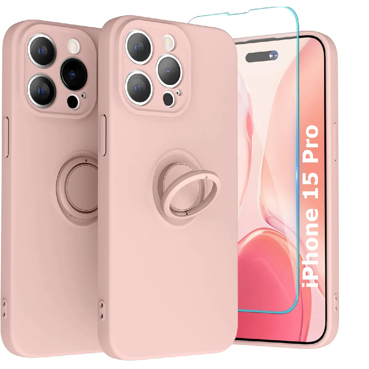 Little Boutik Rose Coque Avec Anneau Support Apple Iphone 15 Pro
