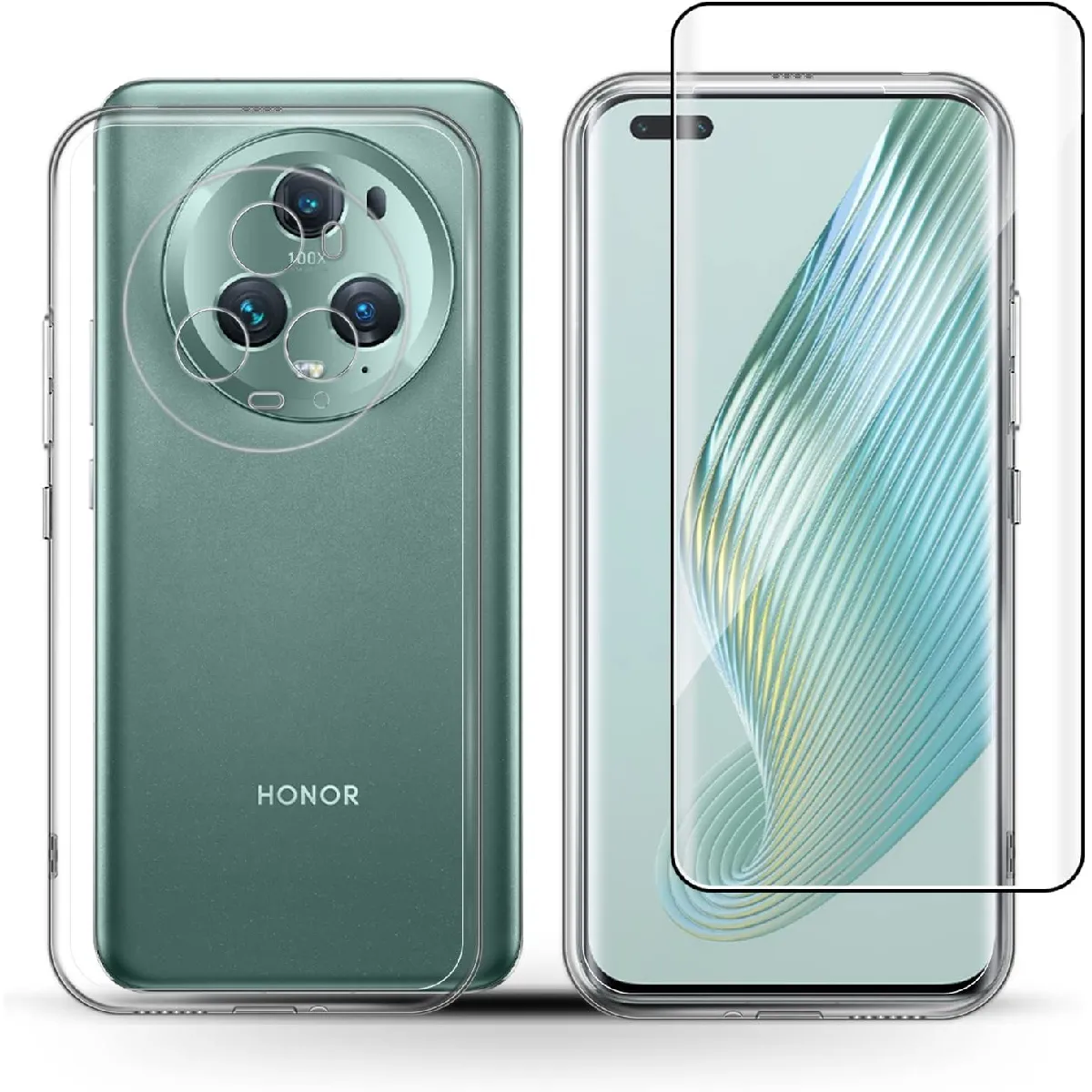 Little Boutik Coque Silicone Avec Vitre De Protection Honor Magic 5 Pro - Transparent