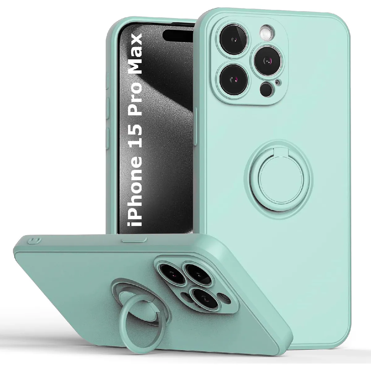 Little Boutik Vert Coque Silicone Avec Anneau Support Apple Iphone 15 Pro Max