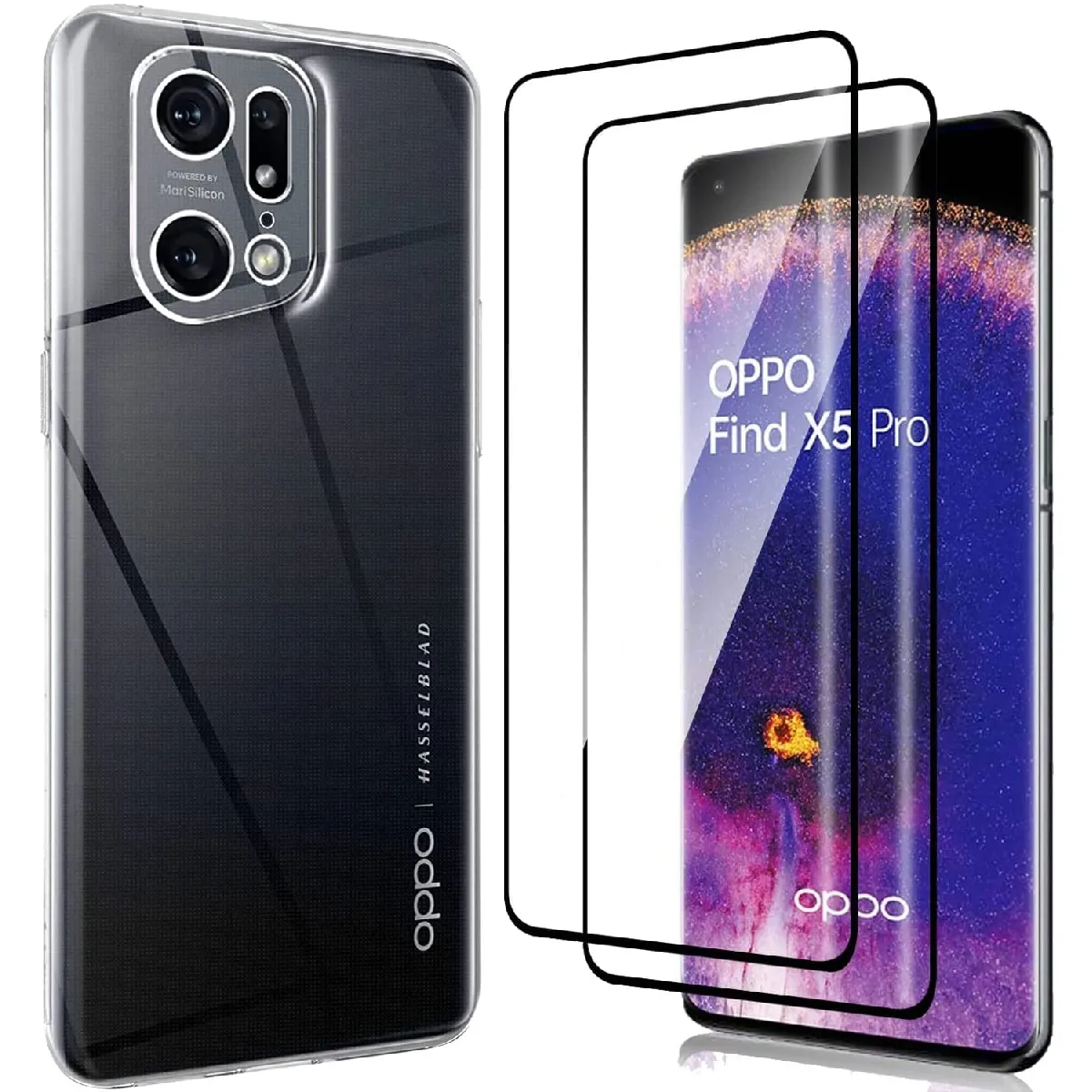 Little Boutik Coque Et 2 Verres Trempés Pour Oppo Find X5 Pro - Transparent