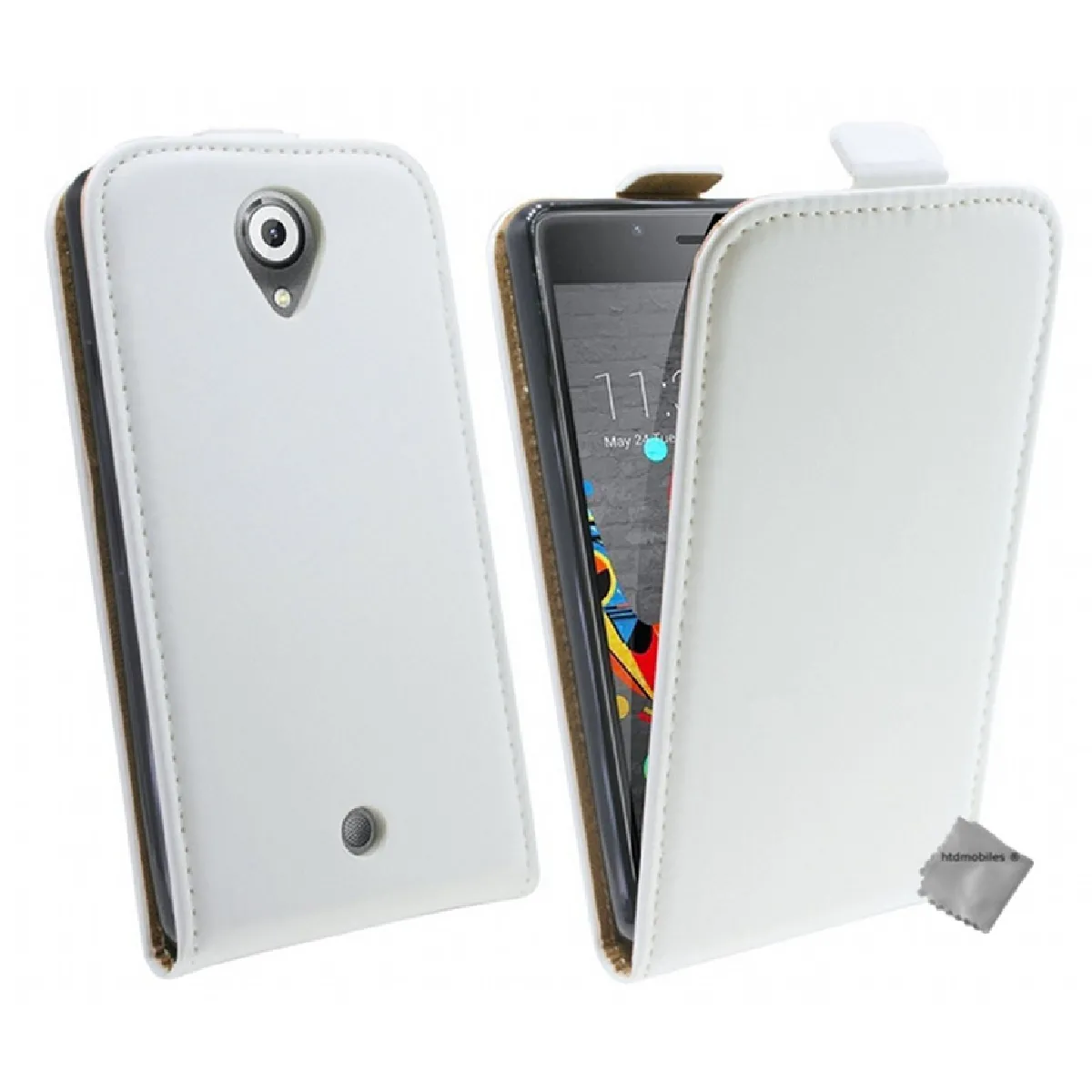 htdmobiles Housse etui coque pochette PU cuir fine pour Wiko U Feel Lite + verre trempe - BLANC