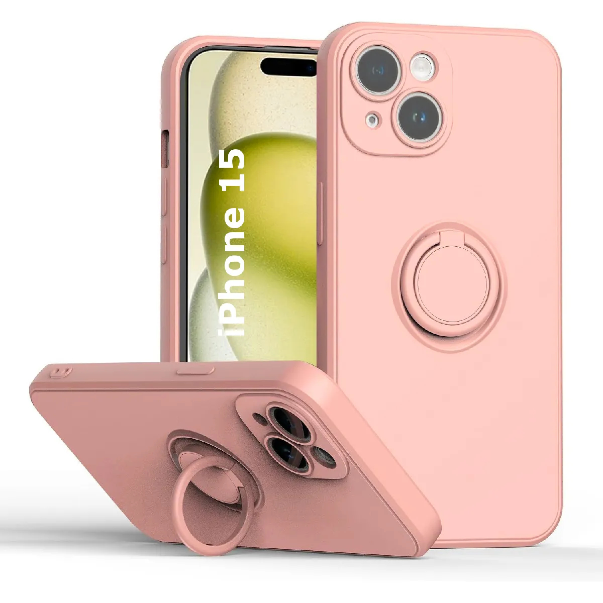 Little Boutik Rose Coque En Silicone Avec Anneau Support Pour Apple Iphone 15