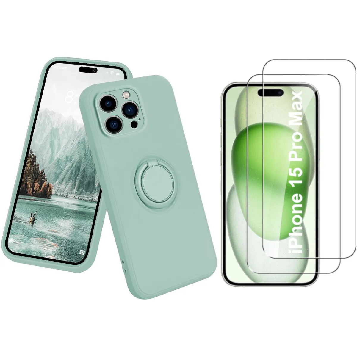 Little Boutik Vert Coque Avec Anneau Support Apple Iphone 15 Pro Max