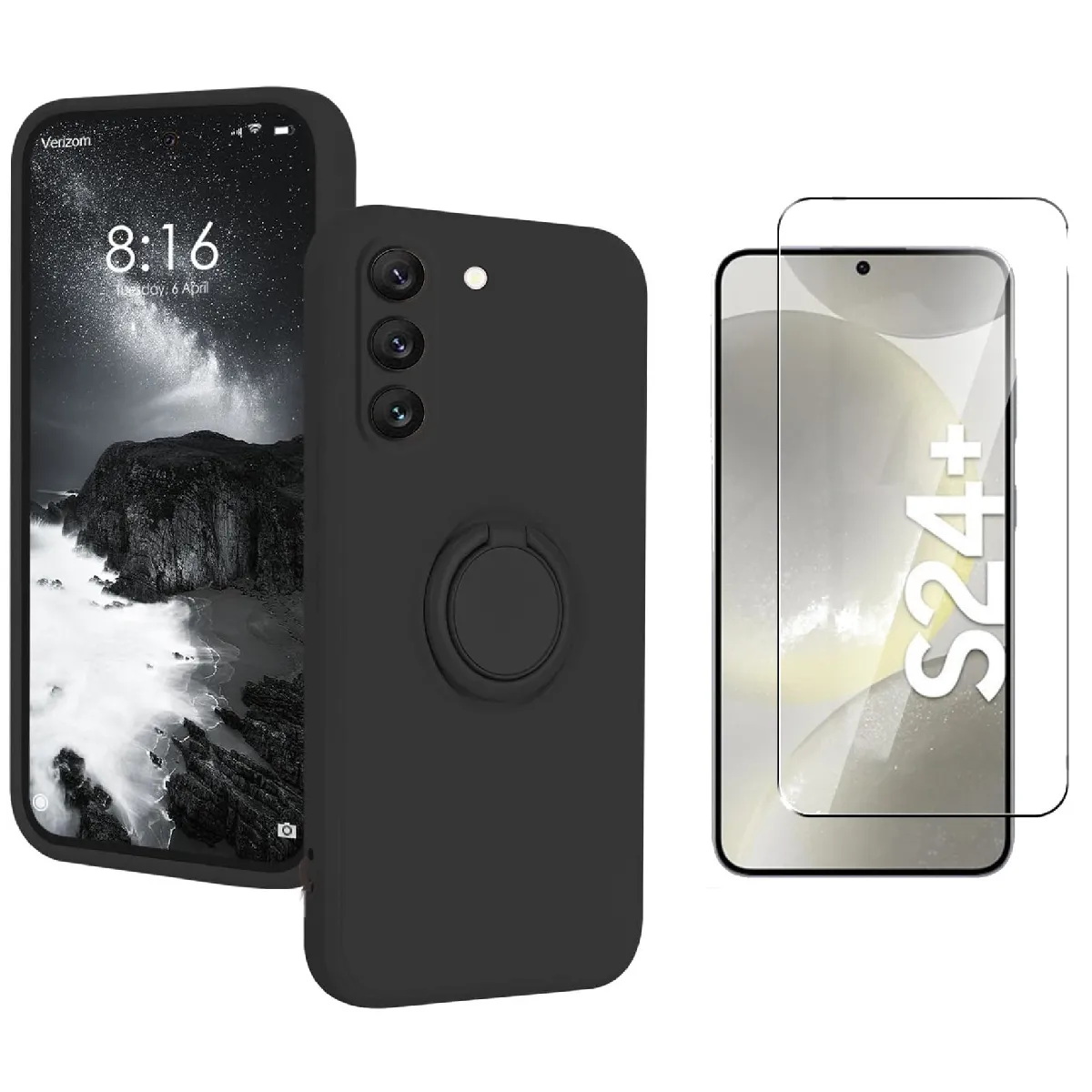 Little Boutik Noir Coque Avec Anneau Support Samsung Galaxy S24 Plus
