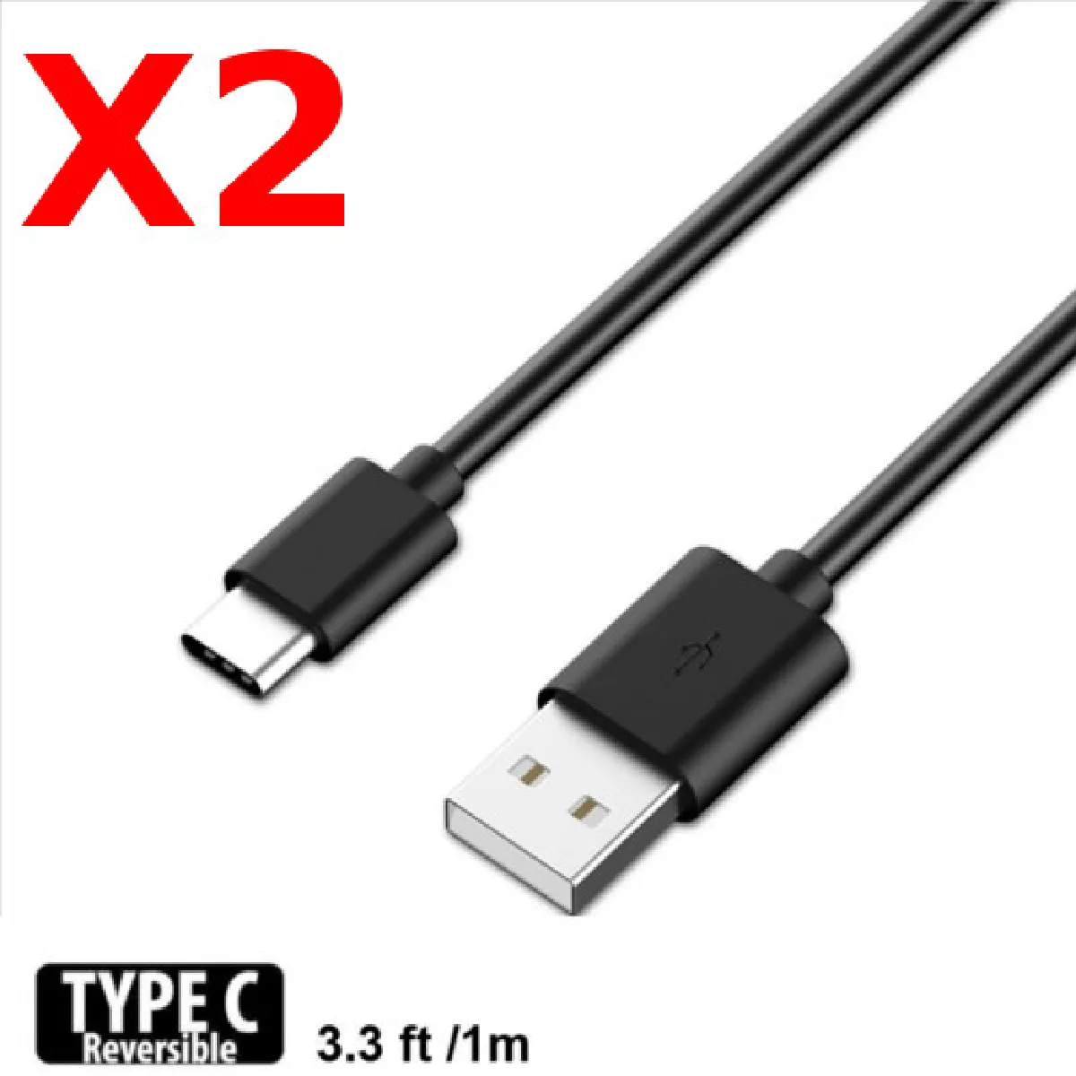 Little Boutik Noir Câble Usb-C De Charge Pour Samsung Galaxy Note 8 - 1 M - Lot De 2