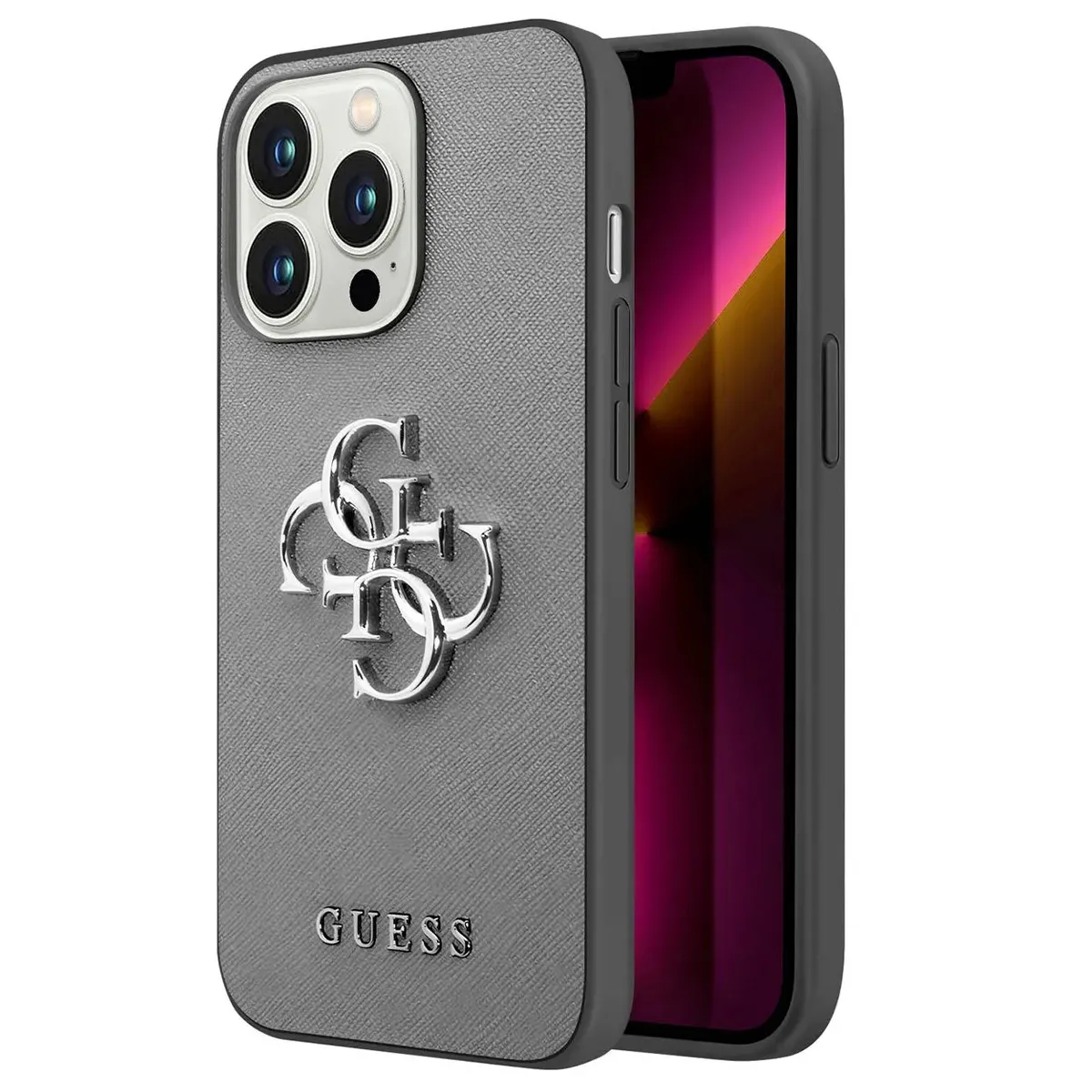 Guess Gris Coque Pour Apple Iphone 13 Pro Pu Saffiano 4G - Neuf - Image 3