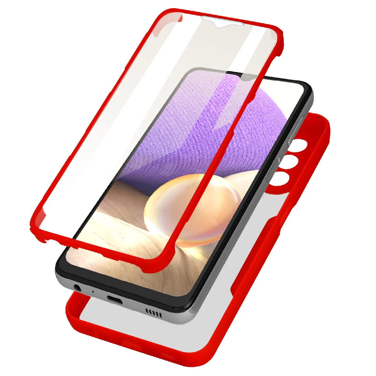 Avizar Rouge Coque Pour Samsung Galaxy A32 5G Dos Plexiglas Avant Polymère Antichoc Contour - Neuf - Image 3