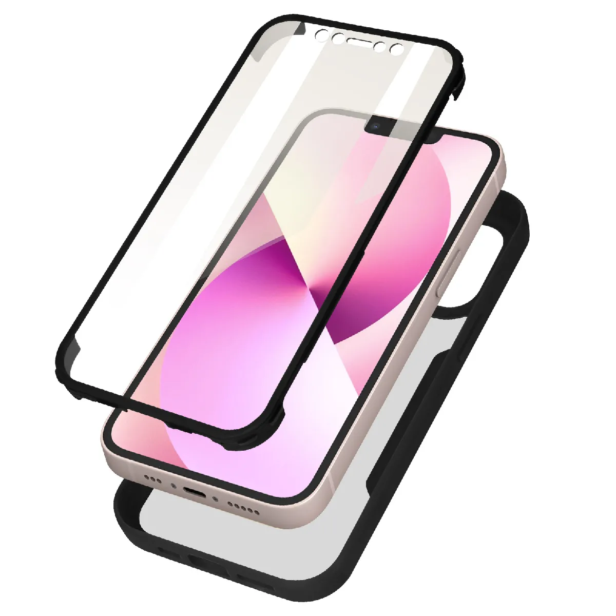 Avizar Noir Coque Pour Iphone 13 Dos Plexiglas Avant Polymère Coins Renforcés - Image 2