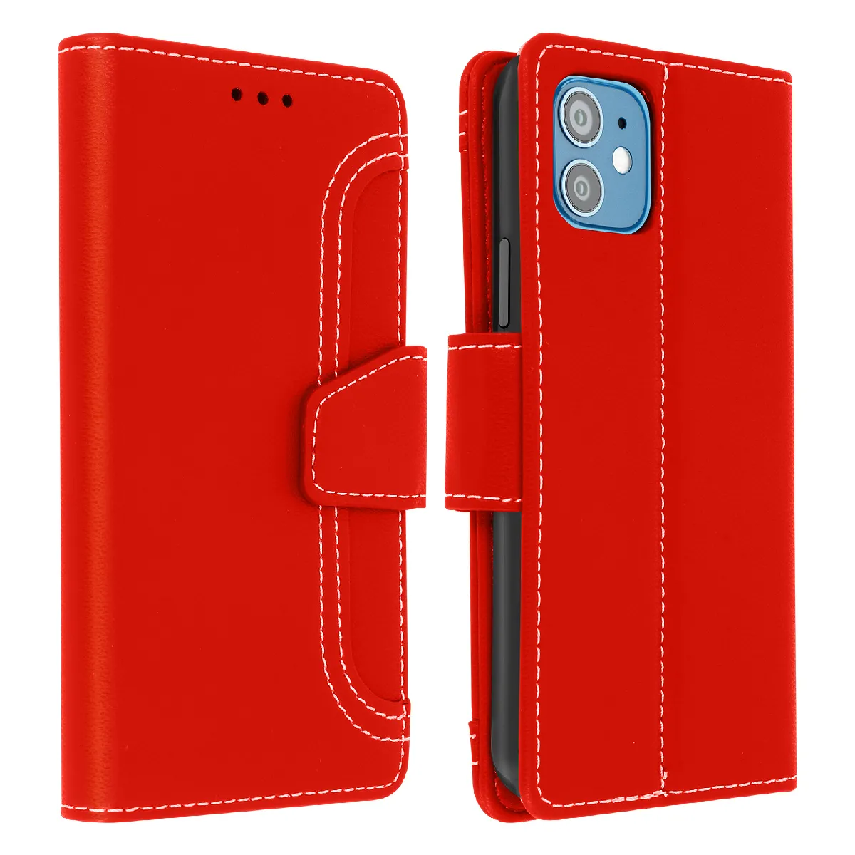 Avizar Rouge Housse Pour Iphone 12 Mini Étui Folio Portefeuille Fonction Support