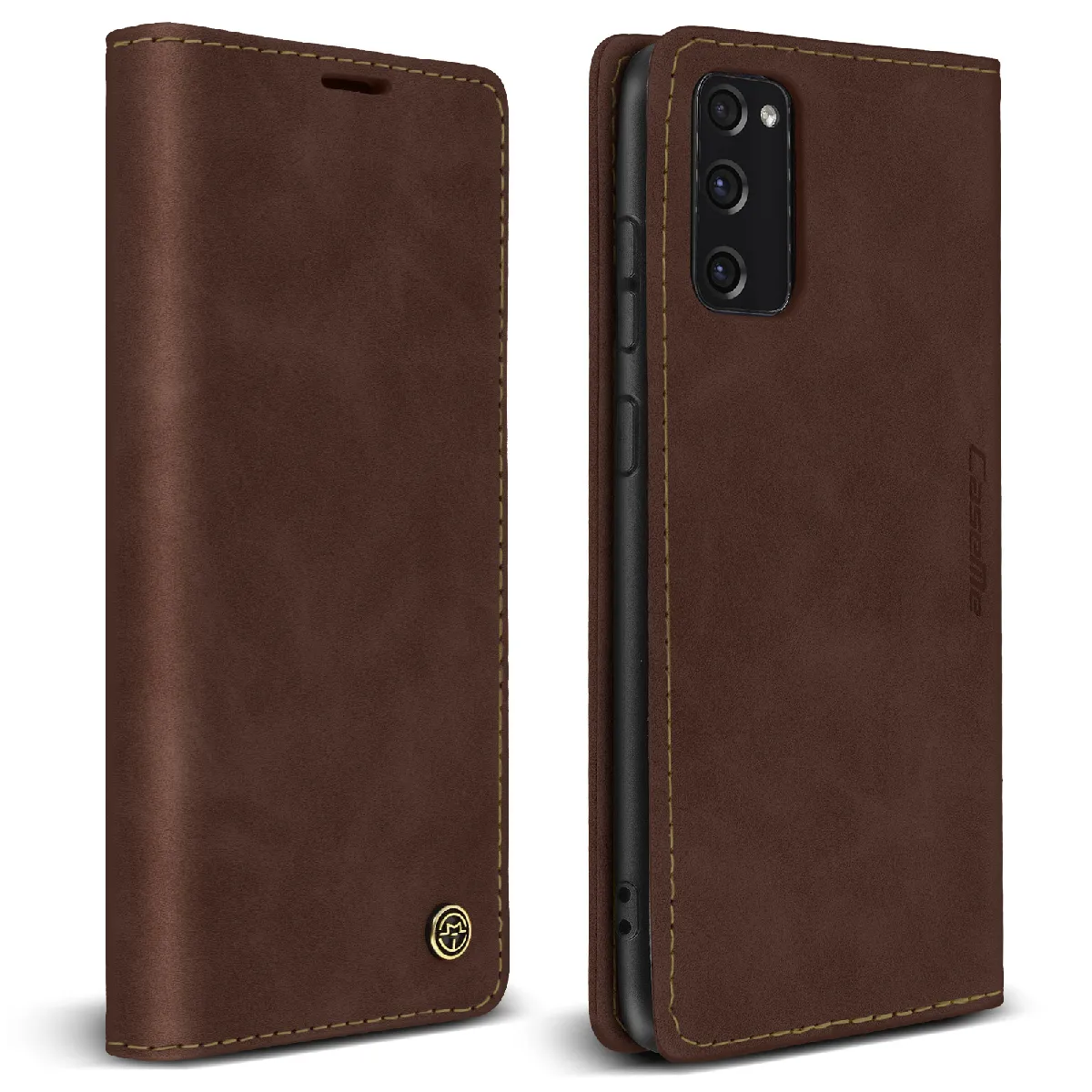 Avizar Marron Étui Pour Samsung Galaxy S20 Fe Folio Vintage Portefeuille Et Support Vidéo