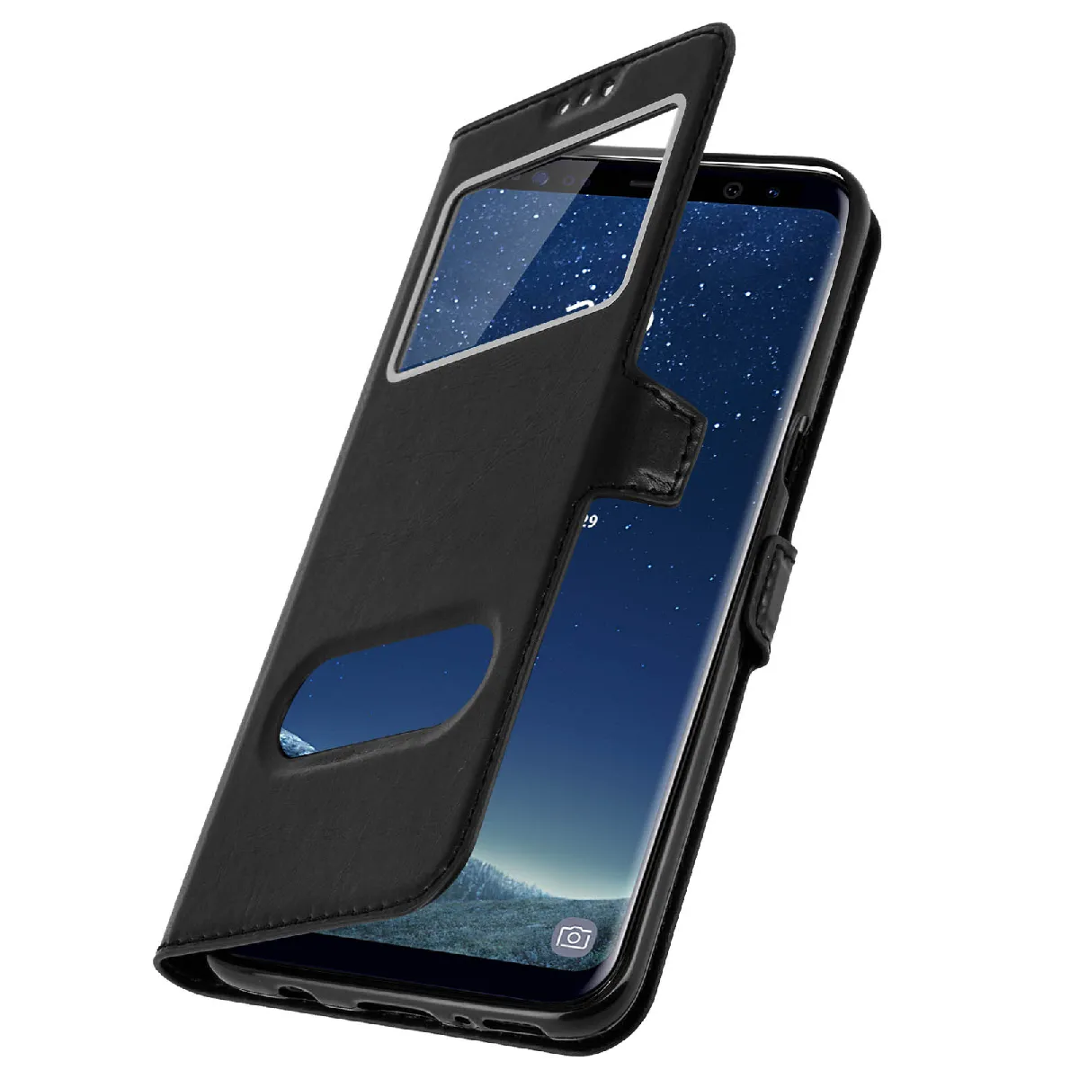 Avizar Noir Housse Pour Samsung Galaxy S8 Étui Double Fenêtre Coque Silicone Gel