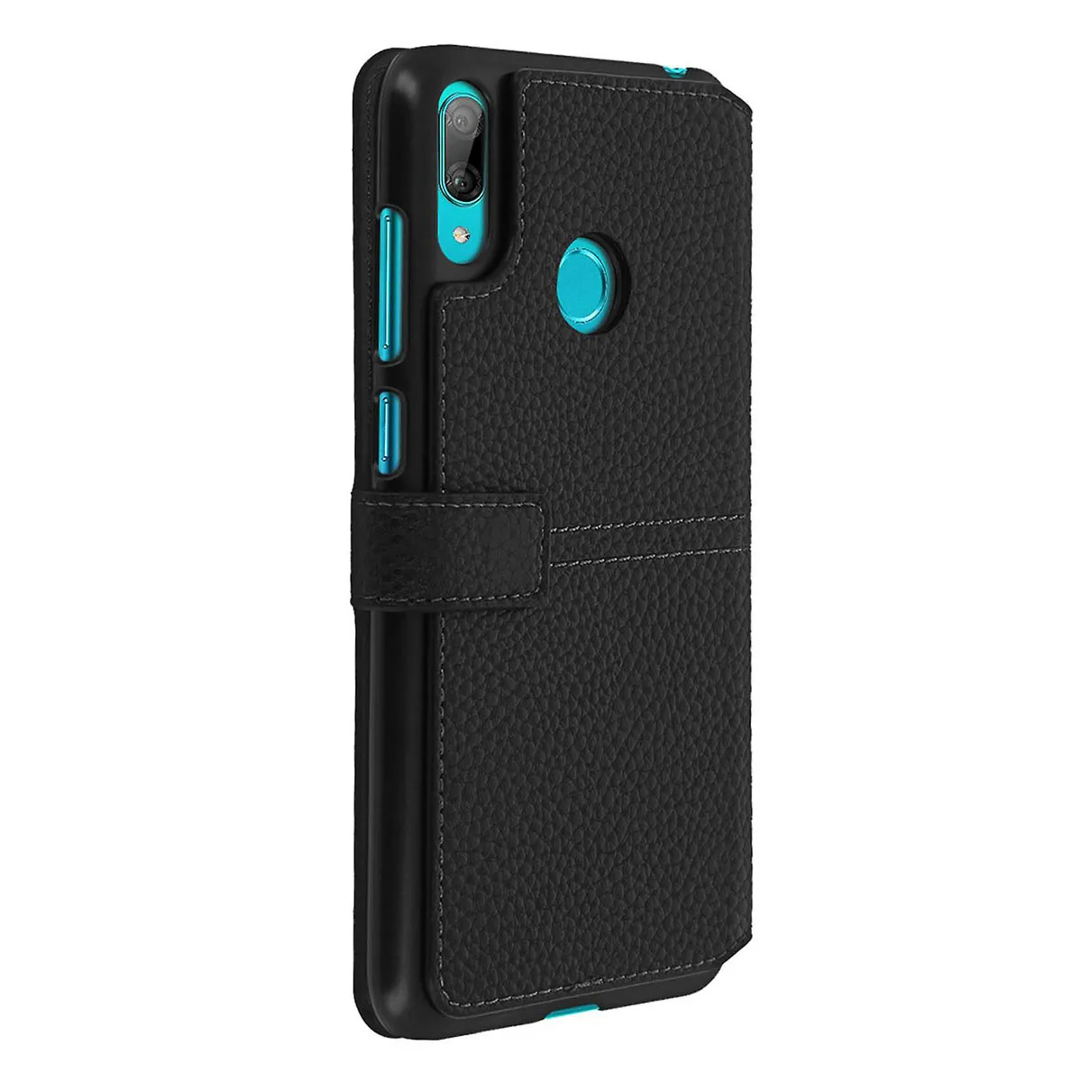 Faconnable Noir Façonnable Étui Pour Huawei Y7 2019 Folio Sellier Avec Bouton Laqué