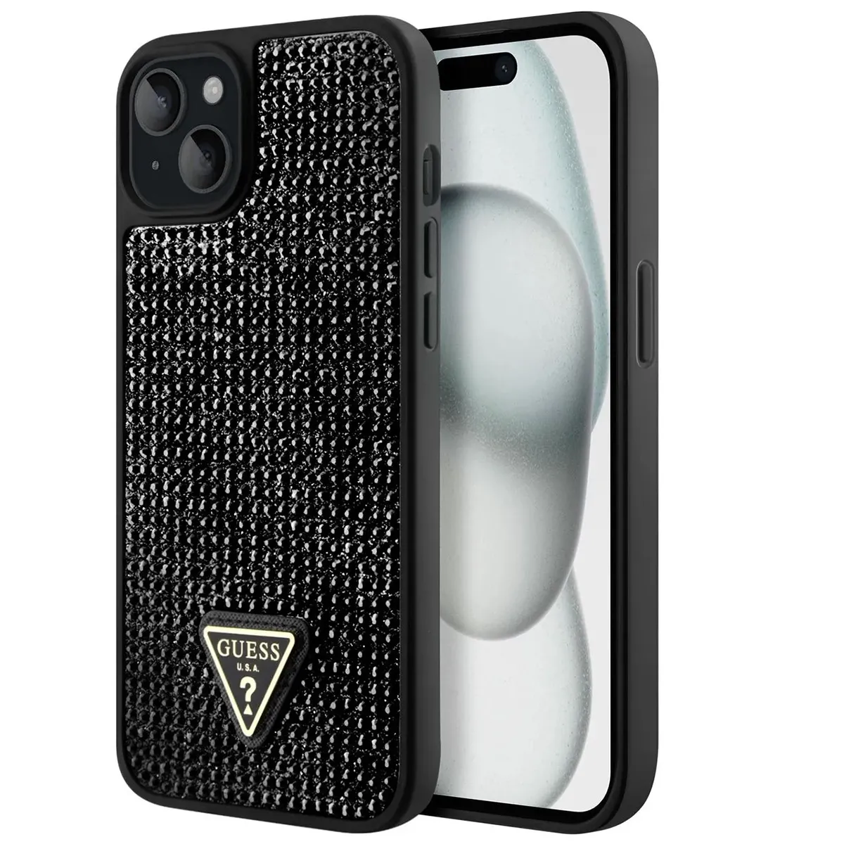 Guess Noir Coque Pour Apple Iphone 15 Triangle Diamond - Neuf - Image 3