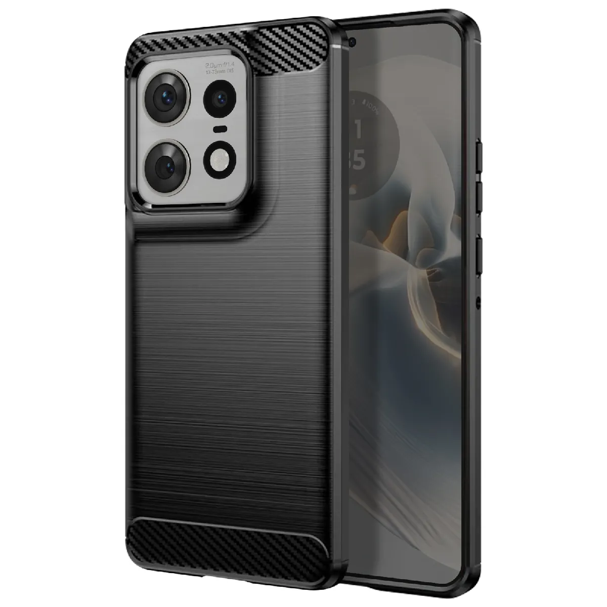 Avizar Noir Coque Pour Motorola Edge 50 Pro Souple Effet Carbone Et Brossé