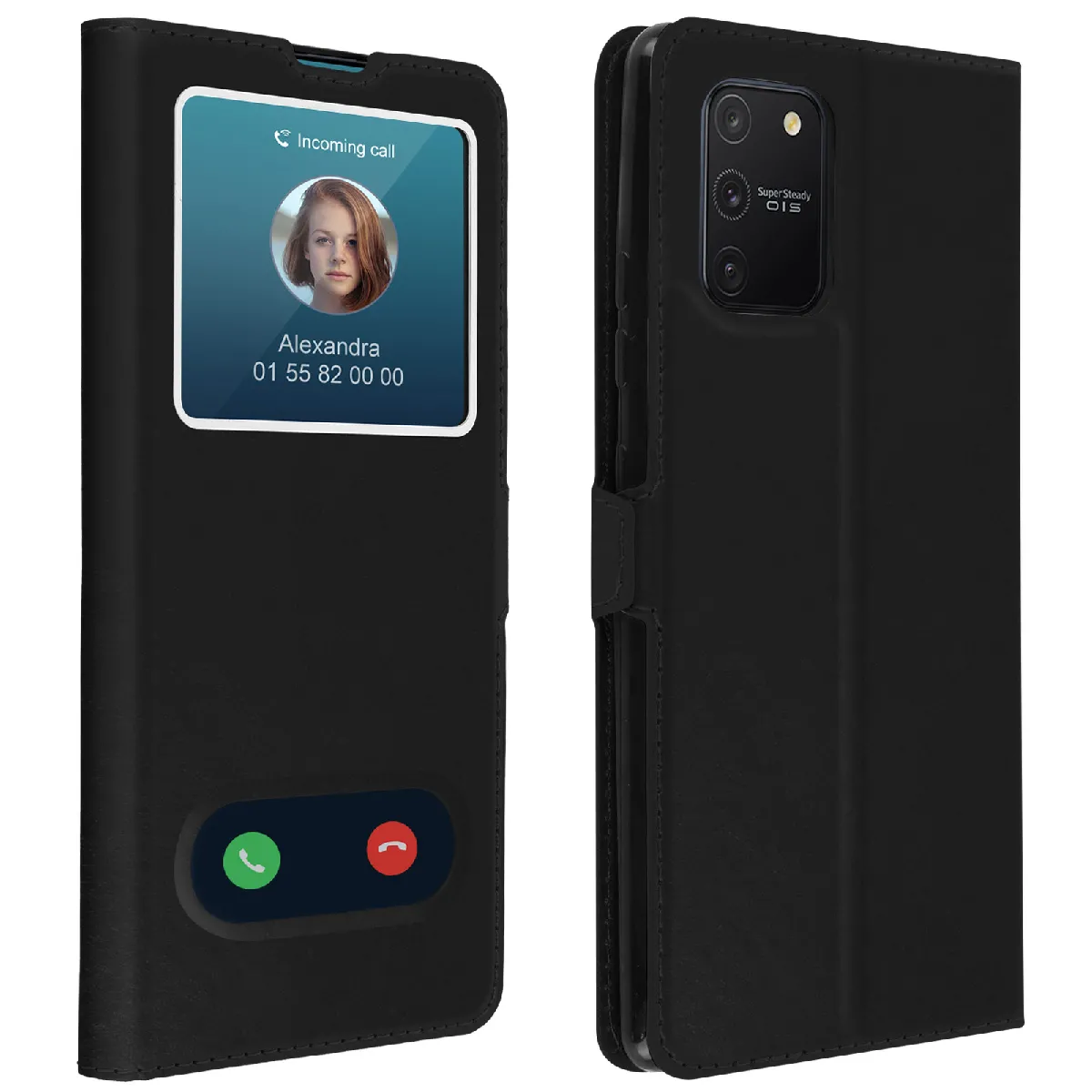 Avizar Noir Housse Pour Samsung Galaxy S10 Lite Étui Intégral Double Fenêtre Support Vidéo