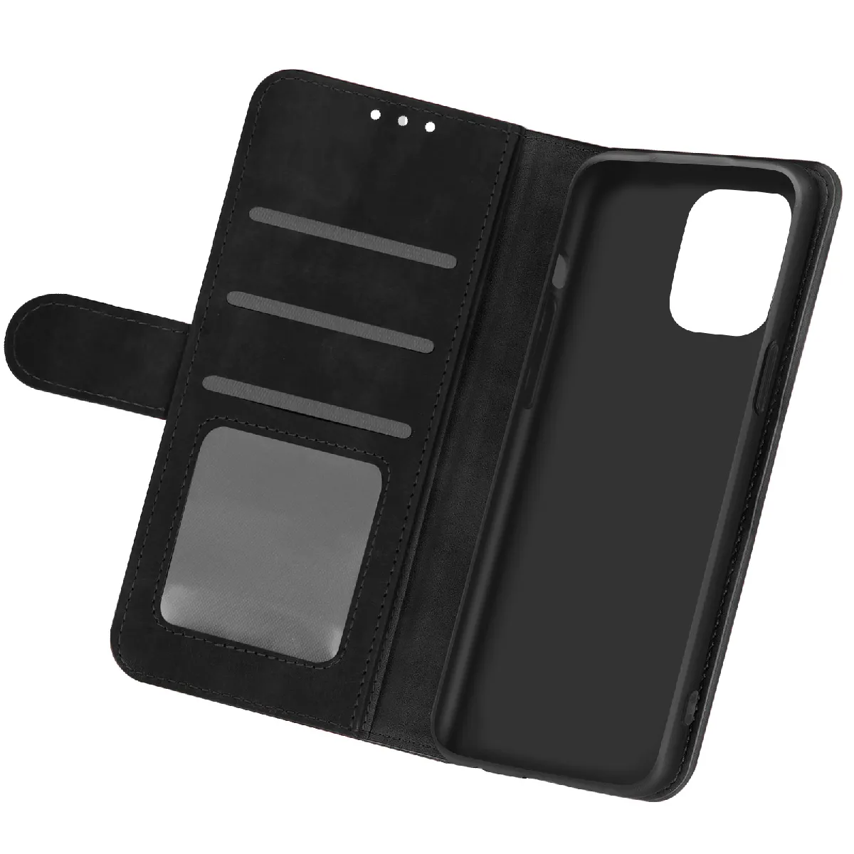 Avizar Noir Housse Pour Iphone 12 / 12 Pro Folio Vintage Porte-Carte Fonction Support