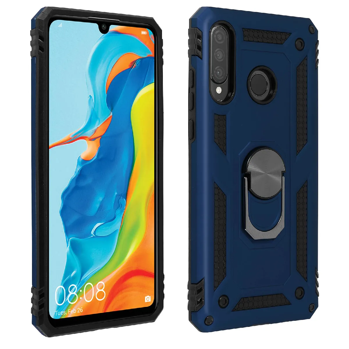Avizar Bleu Nuit Coque Pour Huawei P30 Lite Bi Matières Bague Support Vidéo - Neuf - Image 3