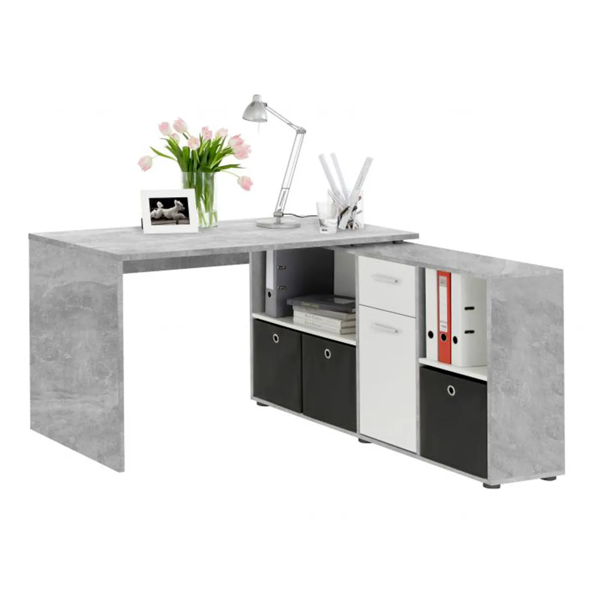 Paris Prix Gris Bureau D'angle Réversible Oxela 135Cm