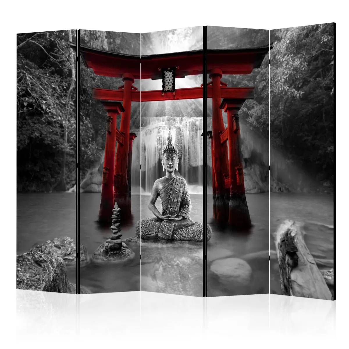 Paravent 5 volets - buddha smile (red) ii [room dividers] A1-PARAVENTtc2104