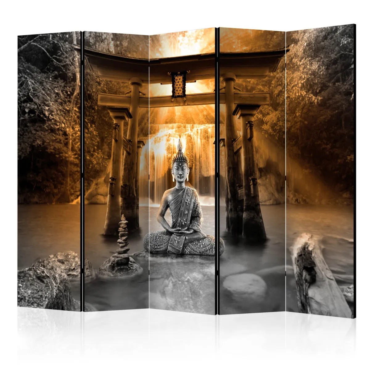 Paravent 5 volets - Buddha Smile (Orange) II [Room Dividers] - 225x172 (38501)