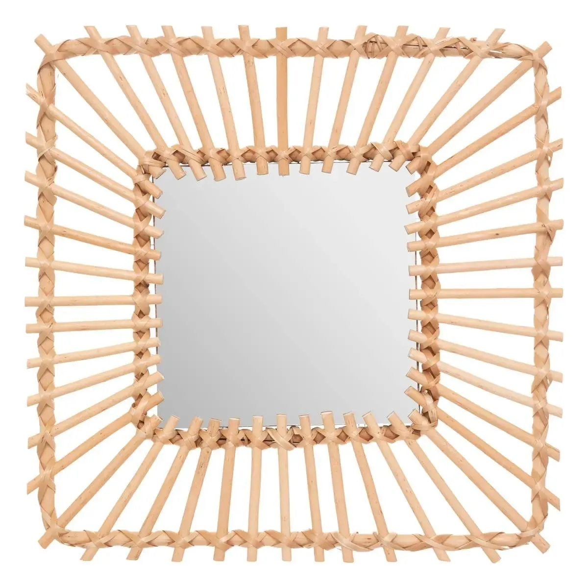 ATMOSPHERA - Miroir Mural Design Rotin Carré - 40cm - Beige - Image 3