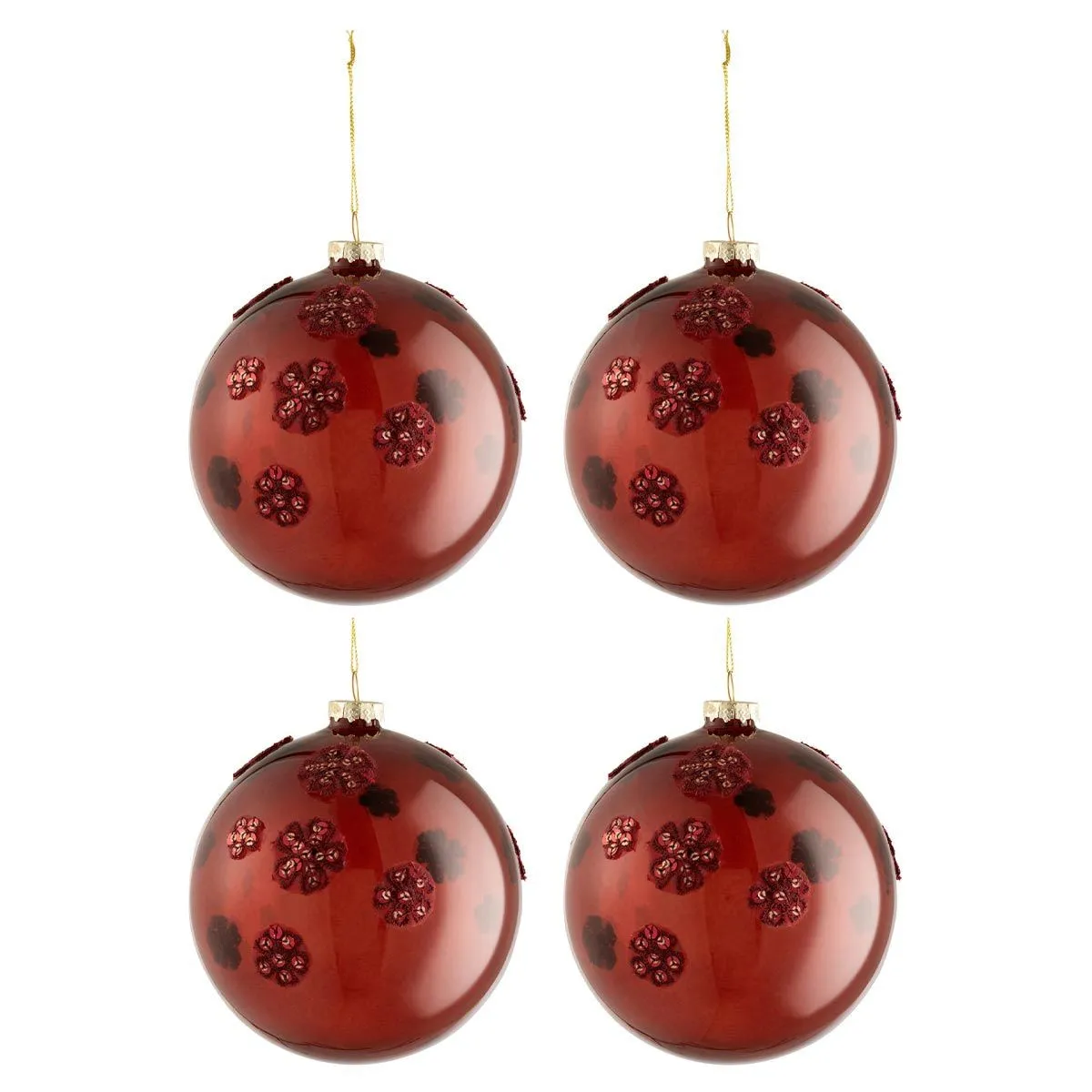 Lot de 4 Boules de Noël Fleurs Verre 12cm