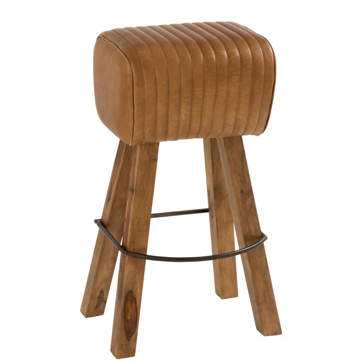 Tabouret de Bar en Cuir & Bois Gym 75cm Naturel