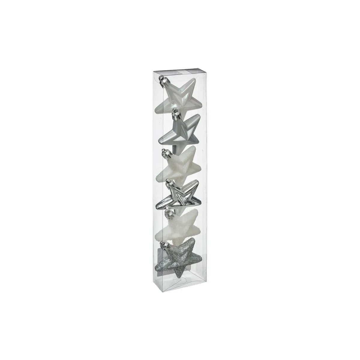 Suspension de Noël Etoile en plastique X 6 - Argent et blanc