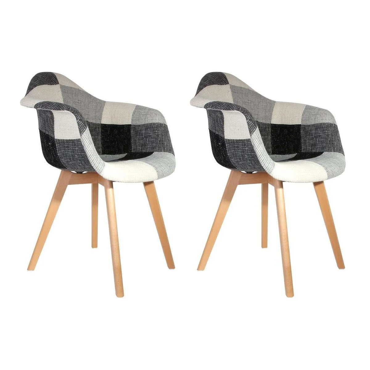 Lot de 2 Fauteuils Patchwork 83cm Gris