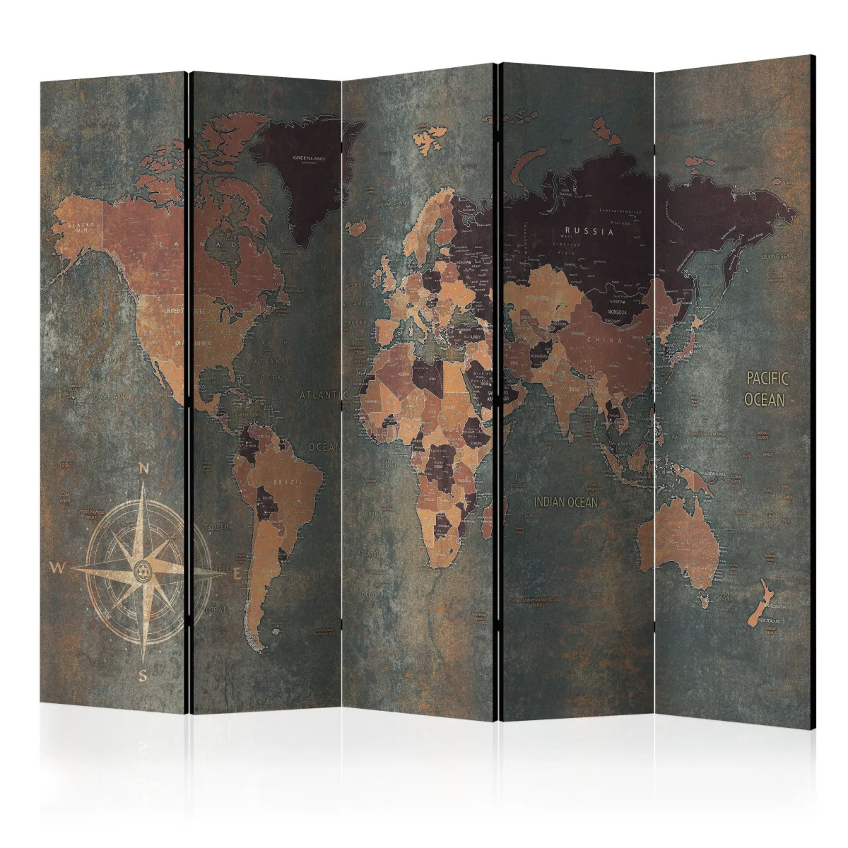 Paravent 5 volets - room divider - map in browns and greys