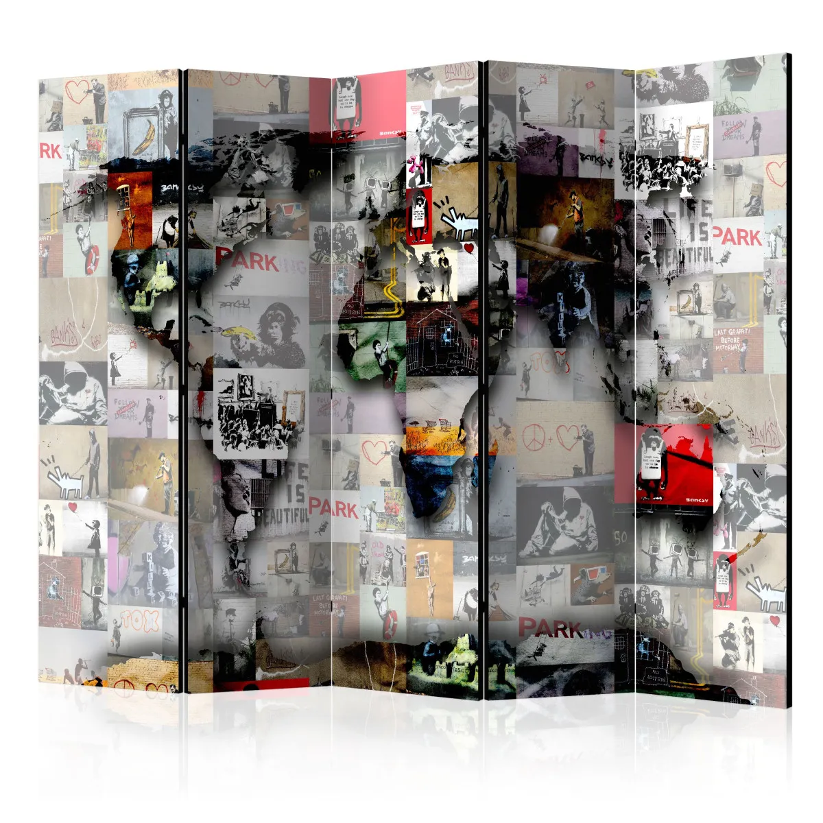 Paravent 5 volets - room divider - world map - banksy