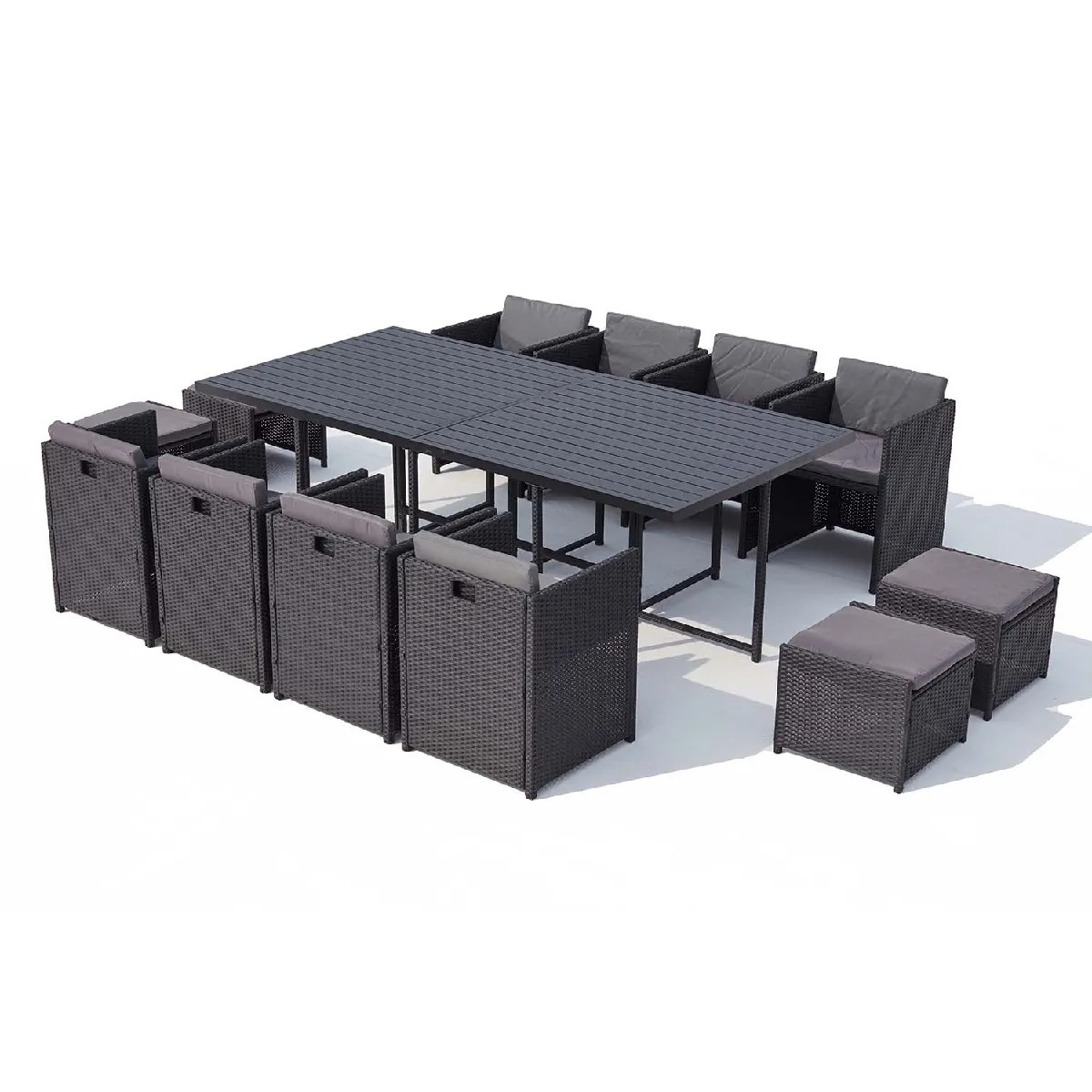 CONCEPT USINE Table et chaise 12 places encastrables alu r&eacute;sine noir-gris SUNSET