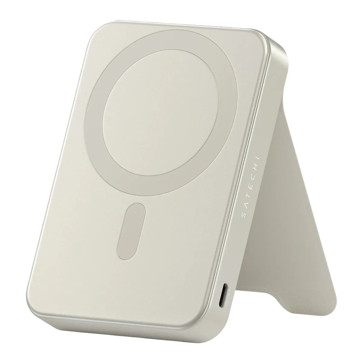 Satechi Beige Powerbank Magnétique 10000Mah Compatible Qi2 15W Modèle Onthego Avec Support