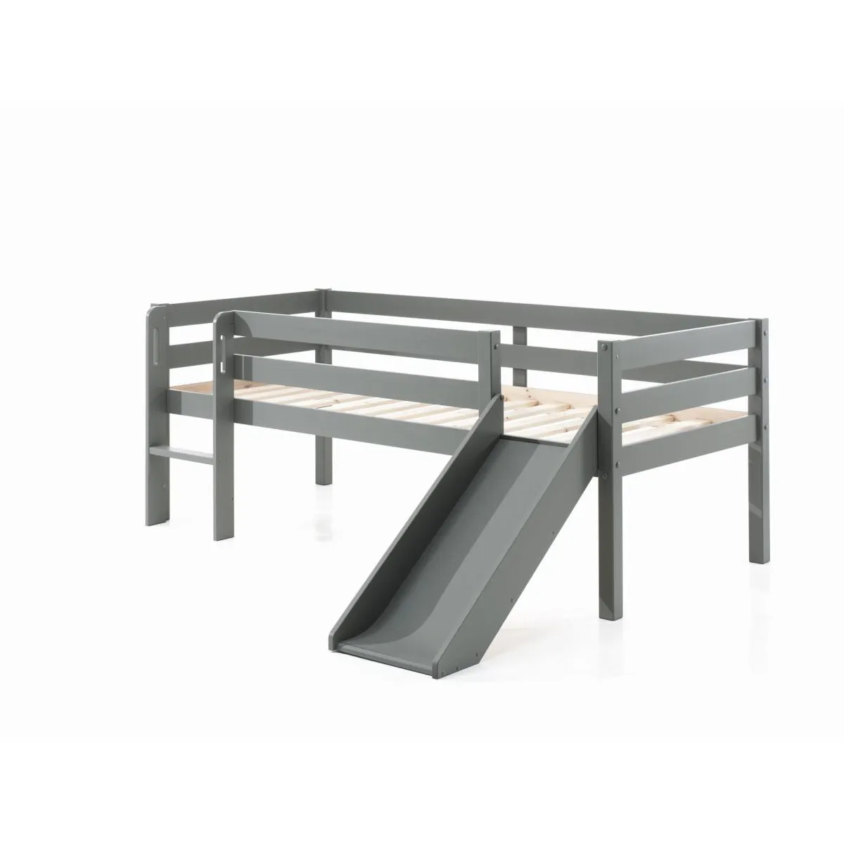 Vipack Gris Lit Mi-Hauteur + Toboggan, 2 Tiroirs De Rangement Et Tablette Penderie