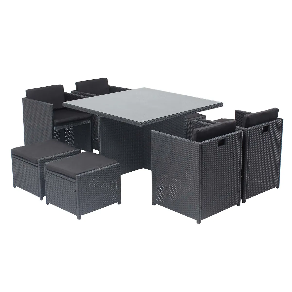Concept Usine Noir Table Et Chaises 8 Places Encastrables En Résine - Miami