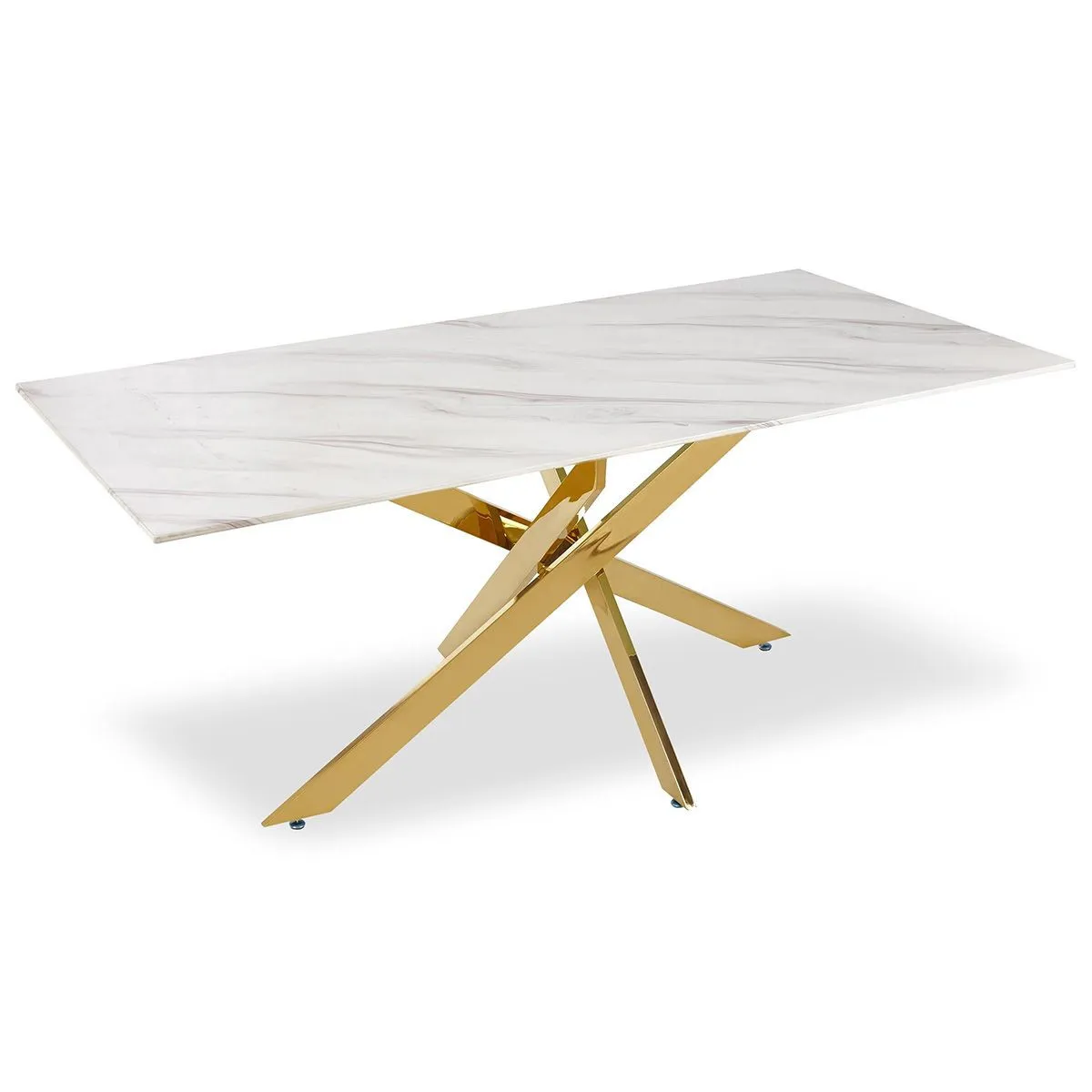 MENZZO Table manger Naelle en verre effet Marbre et pieds Or