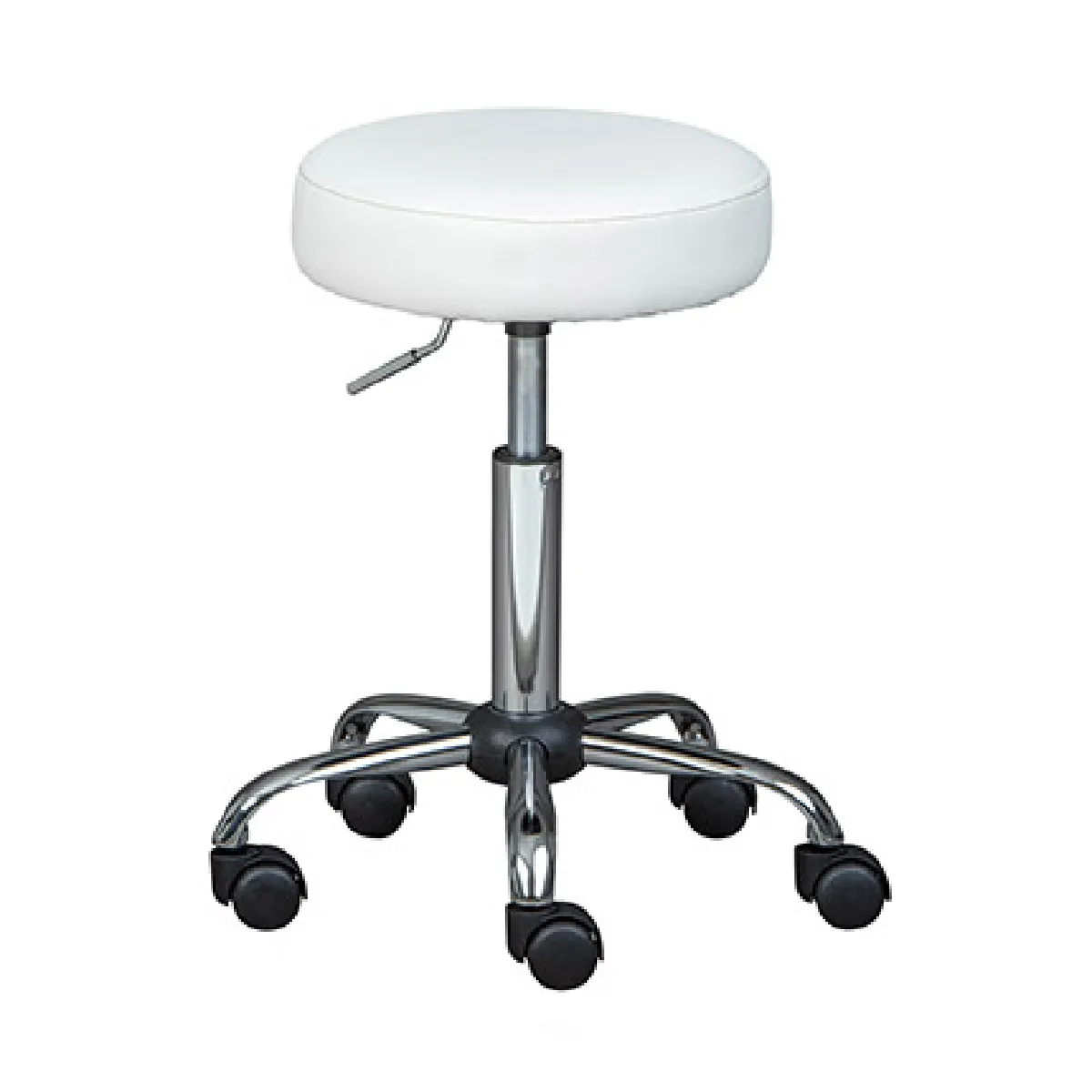 Tabouret à roulettes 33x33x50/66 cm en PU blanc et métal