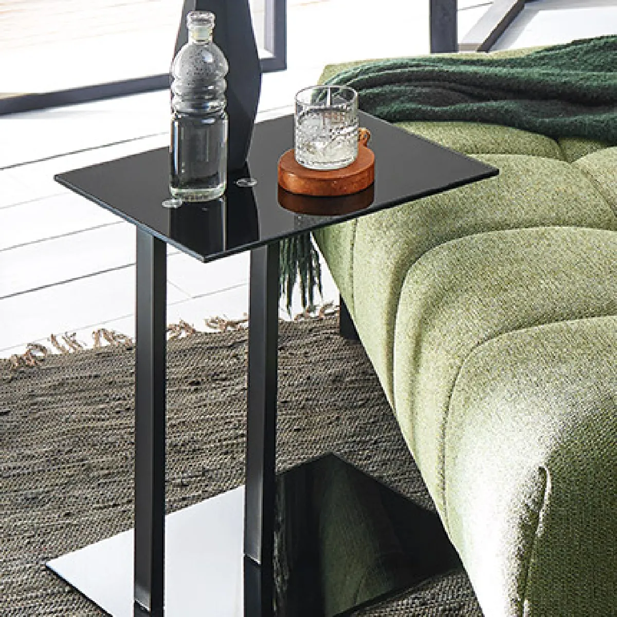 Mes Noir Table D'appoint 45X35x50 Cm En Verre Et Métal