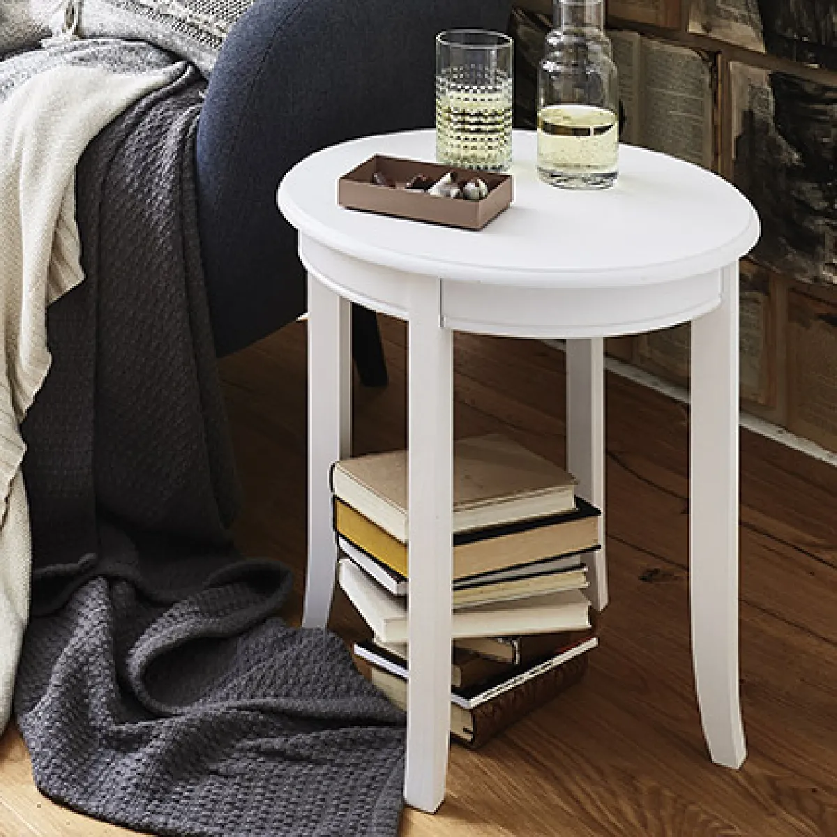 Table D'appoint Ronde Pliante Métal - Ø 41,5 Cm, Hauteur 45 Cm - Gris, Pour Intérieur Et Extérieur
