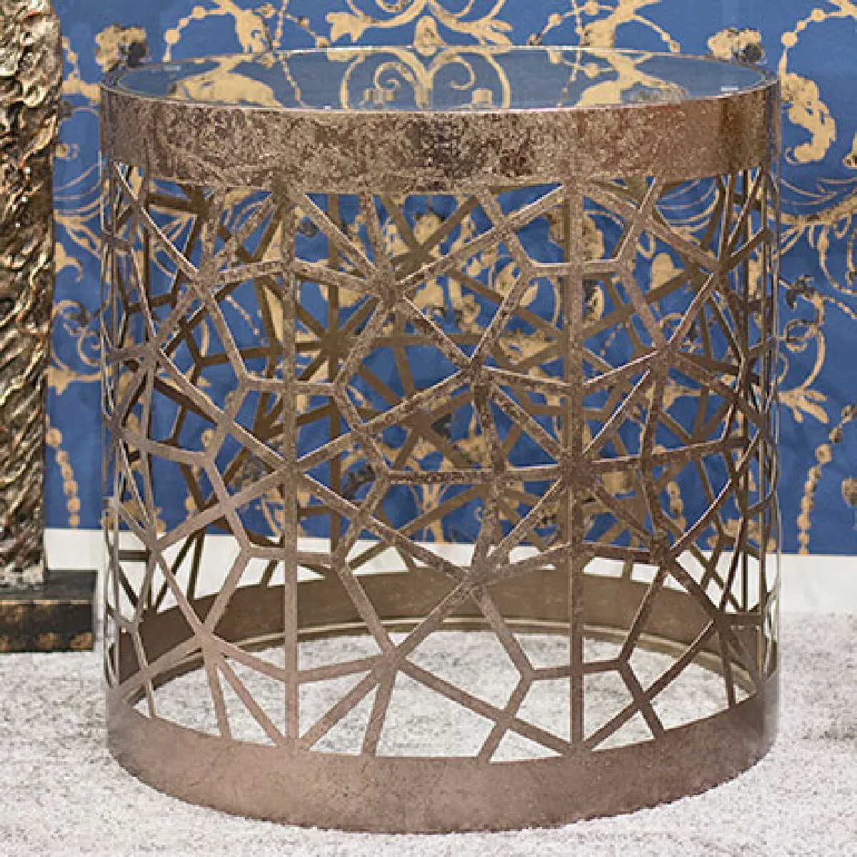 Mes Bronze Table D'appoint Ronde 50 Cm En Verre Et Métal Antique