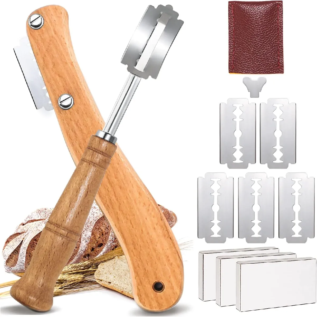 Couteau à Pain en Bois avec 20 Lames Interchangeables