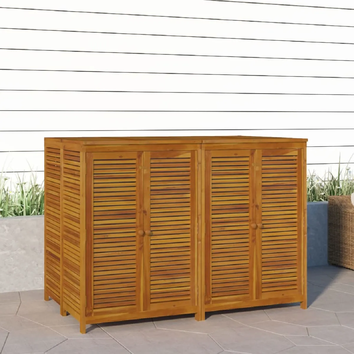 Coffre boîte meuble de jardin rangement 140 x 87 x 104 cm bois massif d'acacia 02_0013007