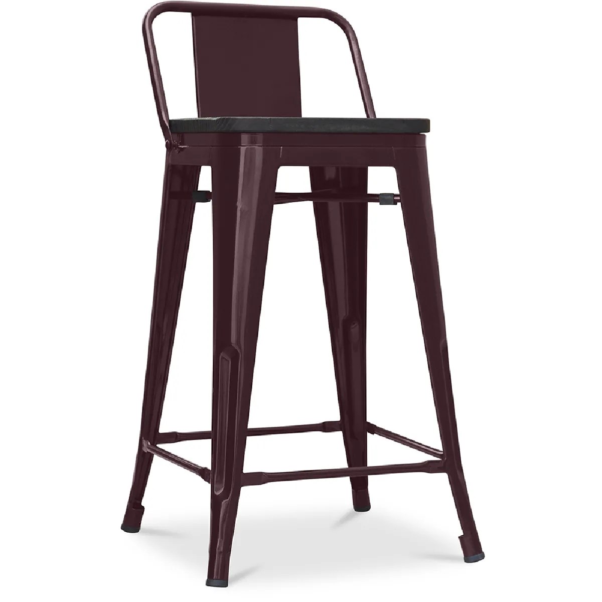 Tabouret de bar design industriel avec dossier - Bois et acier - 60 cm - Stylix Bronze