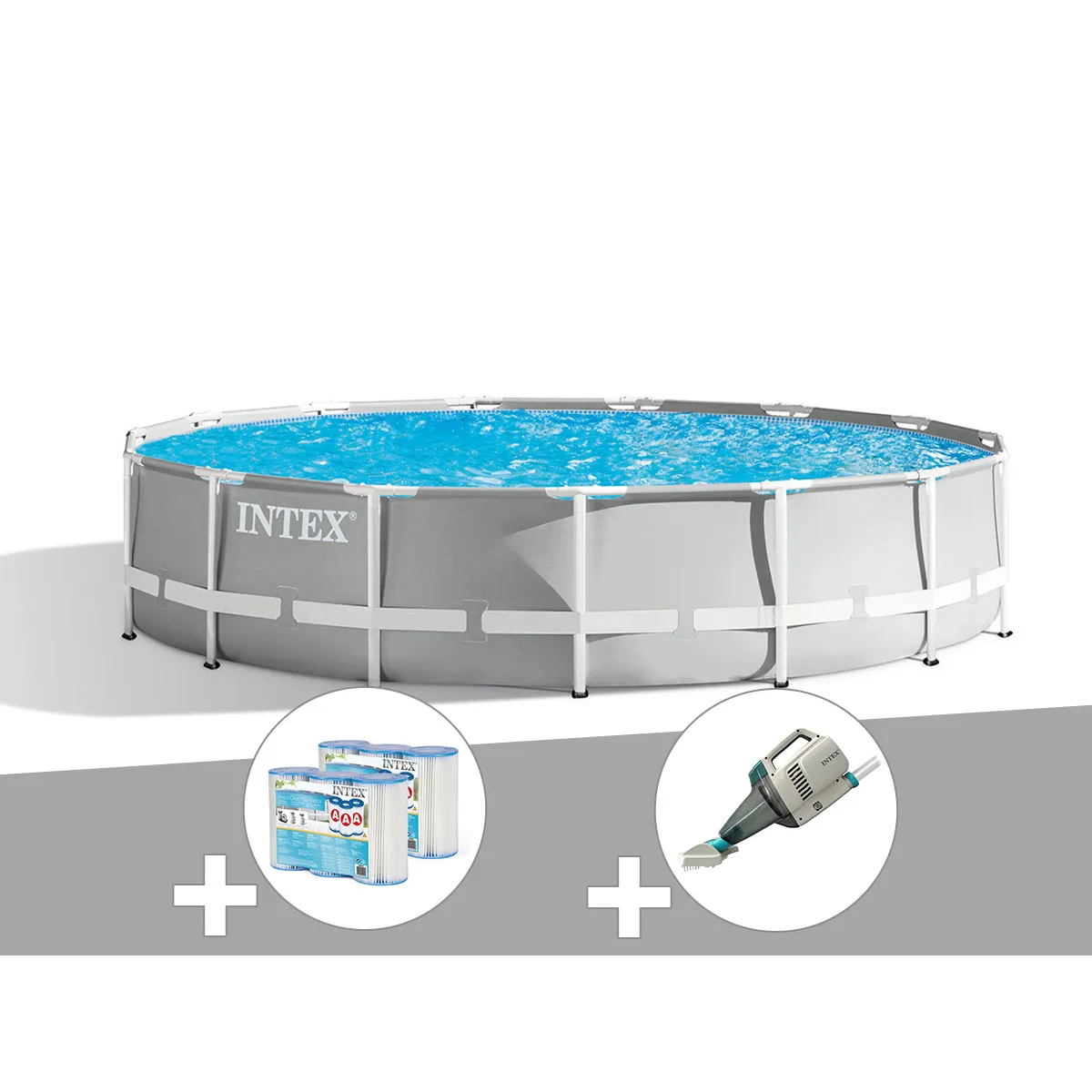 Kit piscine tubulaire Intex Prism Frame ronde 4,57 x 1,07 m + 6 cartouches de filtration + Aspirateur