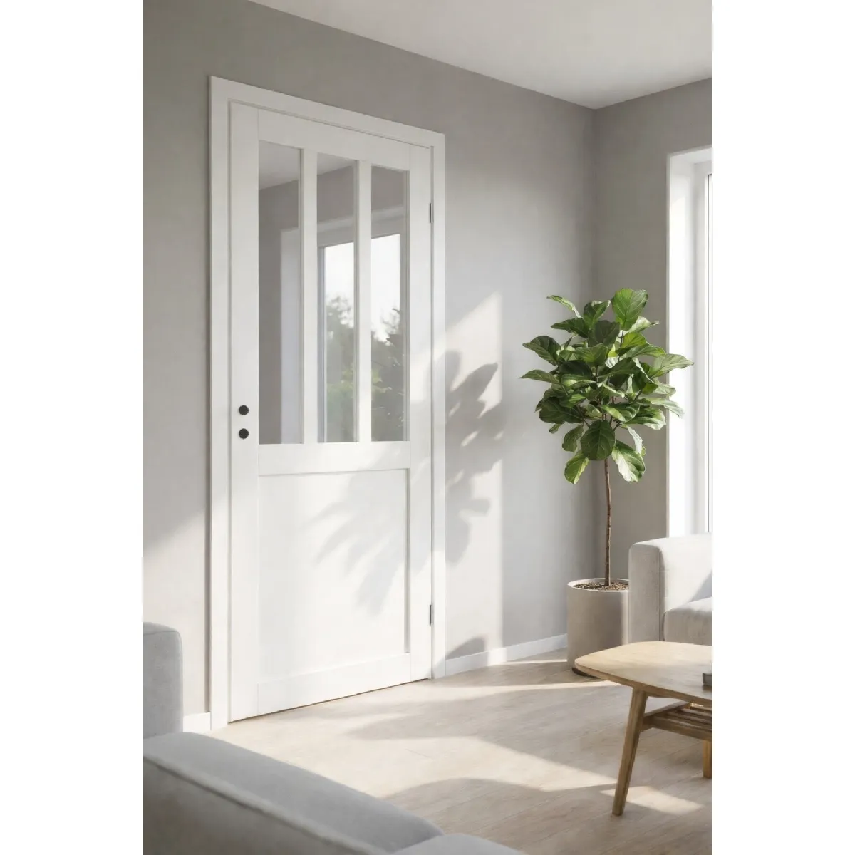 Bloc Porte Atelier En Enrobe BLANC Largeur Largeur 83 Poussant Gauche